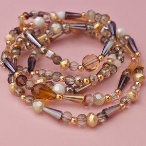 Extra long nude beige glass bead necklace, super long accent necklace